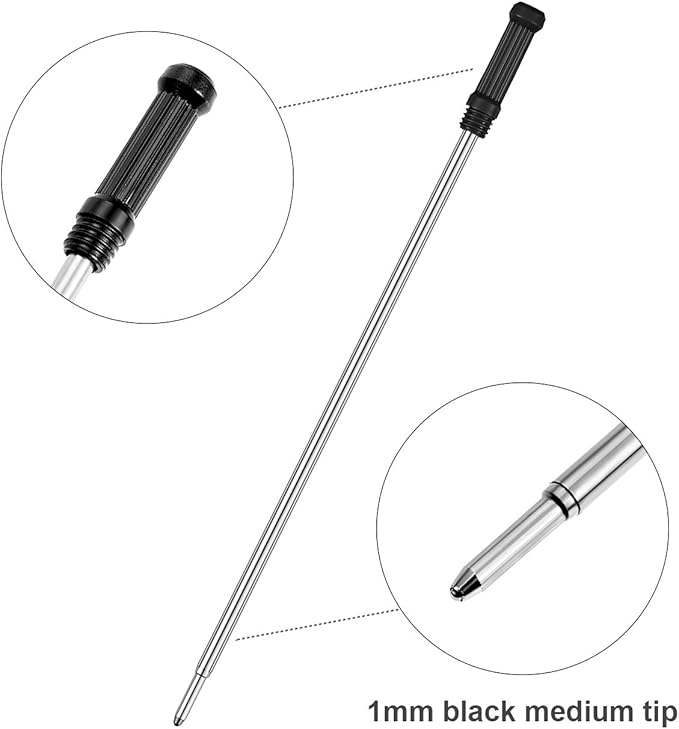 12 Pieces Ballpoint Pen Refills Replaceable Compatible with Cross Ballpoint 1.0 mm 4.5 Inch Smooth Writing Quick Drying Refill with Black Velvet Bag, Black and Blue