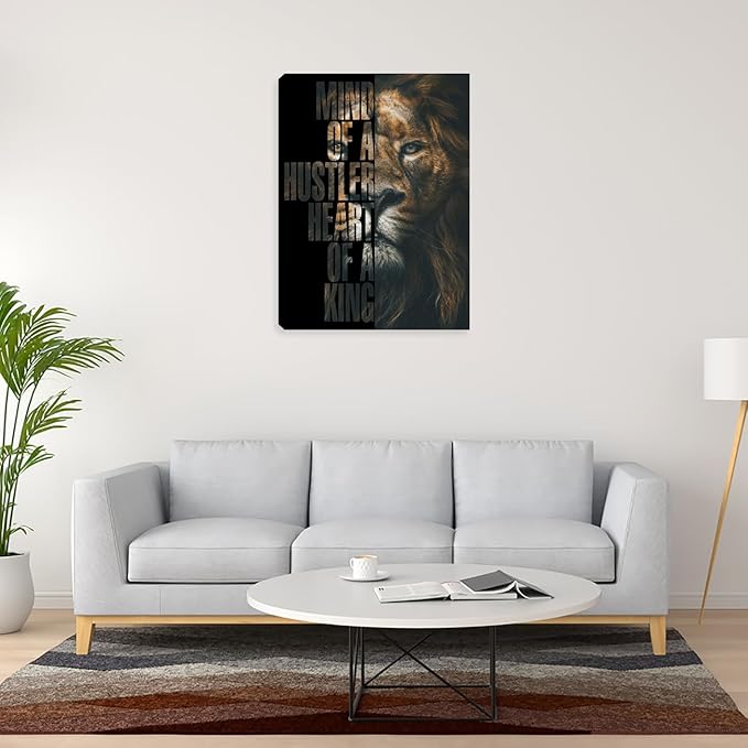 Inspirational Quote Canvas Wall Art Yellow Lion Painting Wall Art Motivational Positive Office Poster Wall Decor Artwork Prints Picture Framed Decorations for Home Living Room Bedroom 12"x16"