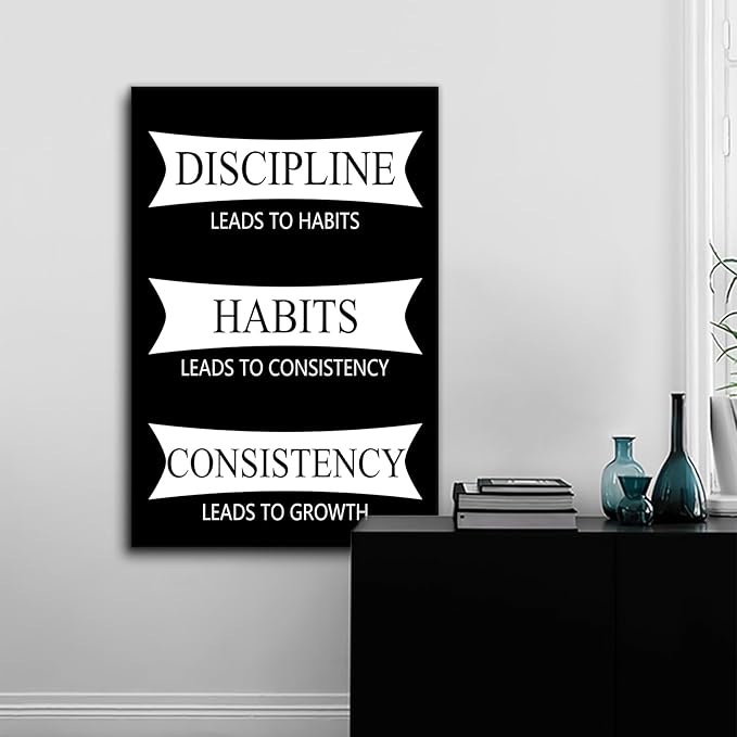 Discipline Habits Consistency Inspirational Canvas Wall Art for Office Motivational Picture Print Positive Sign Painting Poster Artwork for Living Room Workplace Wall Decor Ready to Hang [24''Wx36''H]