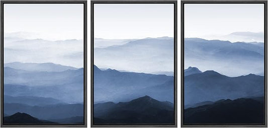 SIGNWIN Framed Canvas Print Wall Art Set Aerial View Misty Mountain Forest Valley Nature Wilderness Photography Modern Art Rustic Scenic Relax/Calm for Living Room, Bedroom, Office - 24"x36"x3 Black