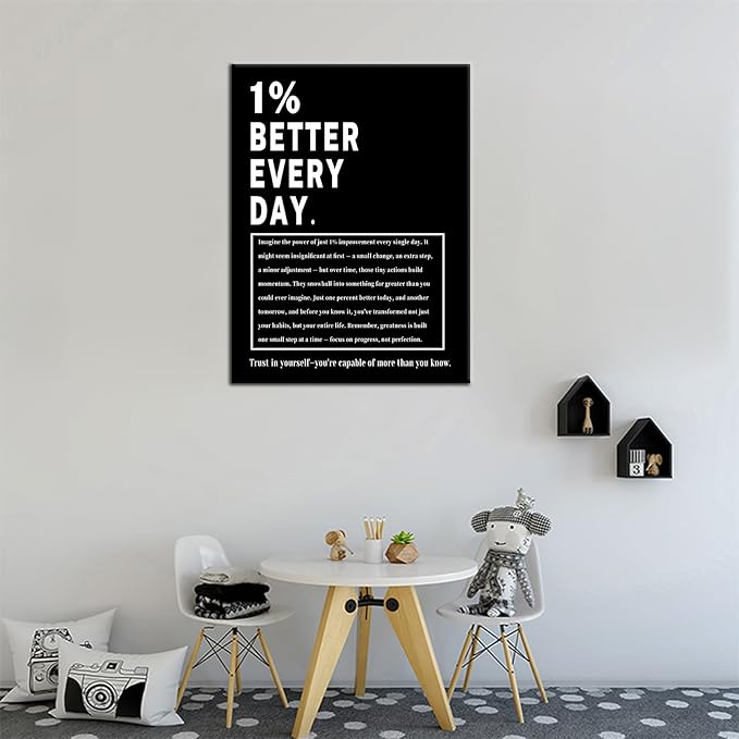 1% Better Every Day Inspirational Canvas Wall Art Motivational Poster for Office Classroom Fitness Gym Decor Positive Quotes Picture Print for Men Women Growth Mindset Ready to Hang [18''Wx24''H]