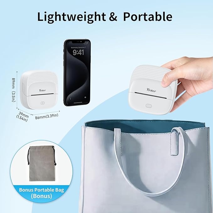 Mini Sticker Printer, Portable Bluetooth Thermal Printer with 7 Rolls Paper & 6 Colored Pencils, Inkless Label Maker for Home Office Study, USB-C Rechargeable, Ideal Gift for Teen Girls Boys