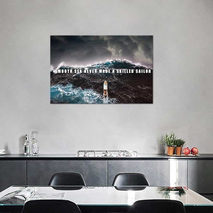 Inspirational Posters Motivational Canvas Wall Art Modern Inspiring Quotes Pictures Positive Smooth Seas Paintings Prints Artwork Home Decorations for Office Bedroom Framed (24”Hx36”W)