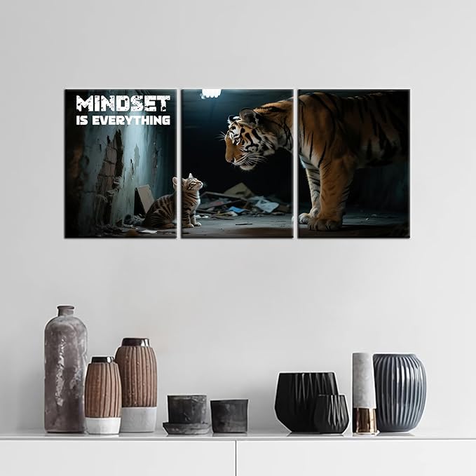 Motivational Canvas Wall Art Stay Mindset is Everything Print Poster Entrepreneur Quotes Picture Painting Wooden Framed Wall Decor for Bedroom Office Gym Artwork Ready to Hang [36''Wx16''H]