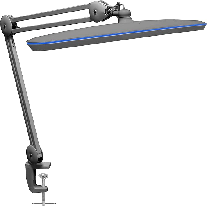 Neatfi XL 2,200 Lumens 20W LED Task Lamp – 23” Ultra-Wide Head | 182 SMD LEDs | 4 Brightness Levels | 3 Light Modes | Eye-Caring, Glare-Free | Adjustable Arm (Silver, CCT with Clamp)