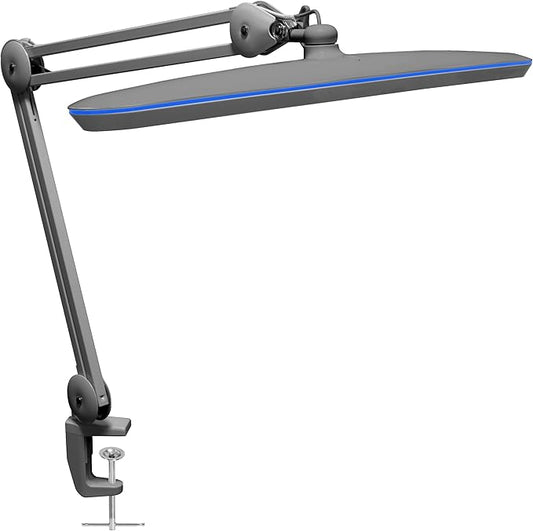 Neatfi XL 2,200 Lumens 20W LED Task Lamp – 23” Ultra-Wide Head | 182 SMD LEDs | 4 Brightness Levels | 3 Light Modes | Eye-Caring, Glare-Free | Adjustable Arm (Silver, CCT with Clamp)