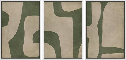 SIGNWIN Framed Canvas Print Wall Art Set Abstract Geometric Green and Beige Tones Illustrations Modern Art Decorative Boho Relax/Zen Nordic for Living Room, Bedroom, Office - 24"x36"x3 White