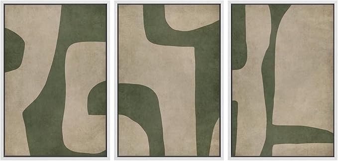 SIGNWIN Framed Canvas Print Wall Art Set Abstract Geometric Green and Beige Tones Illustrations Modern Art Decorative Boho Relax/Zen Nordic for Living Room, Bedroom, Office - 16"x24"x3 White