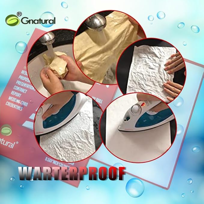 100% Cotton, Gnatural 8.5 x 11 Inch, 20lb/80GSM,with Red & Blue Fiber, Waterproof for Inkjet and Laser Printing Paper - 120 Sheets Starch Free