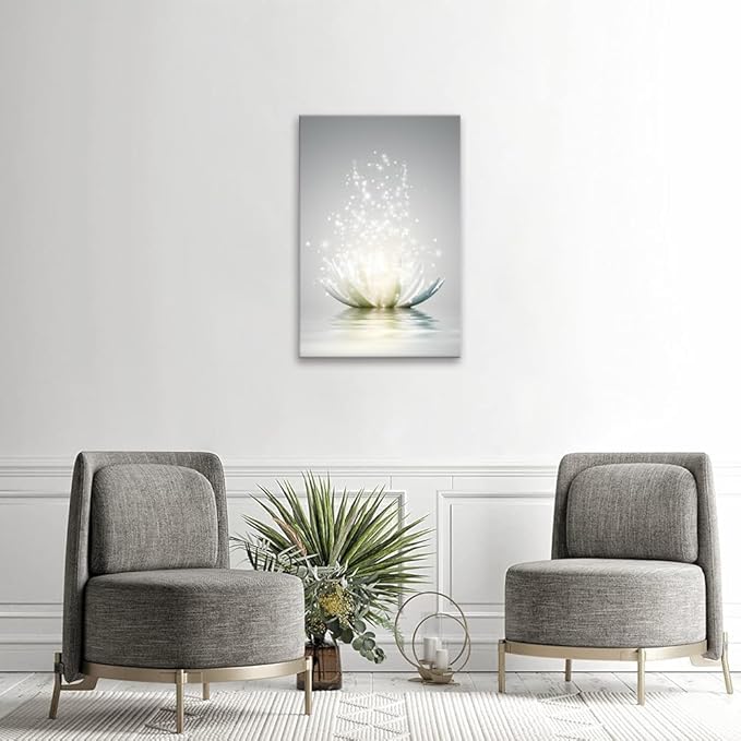 Lotus Floral Canvas Prints Art for Zen Office Decor Wall Art Meditation Pictures Modern Artwork Painting Framed Ready to Hang(16x24inch)