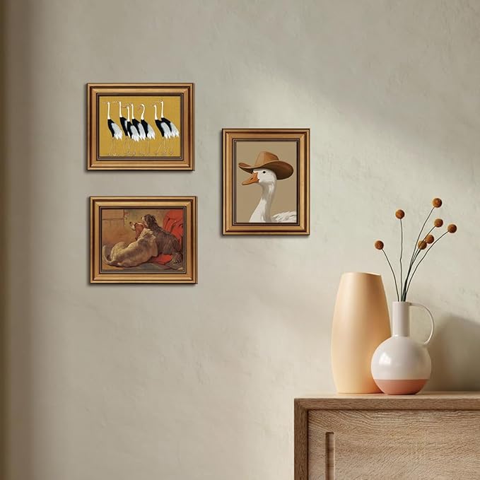 Gold Framed Wall Art Vintage Canvas Wall Art Trendy Cowboy Duck Modern Maximalist Artwork Prints Picture for Living Room Bedroom Farmhouse Bathroom Office Decor, 8x10