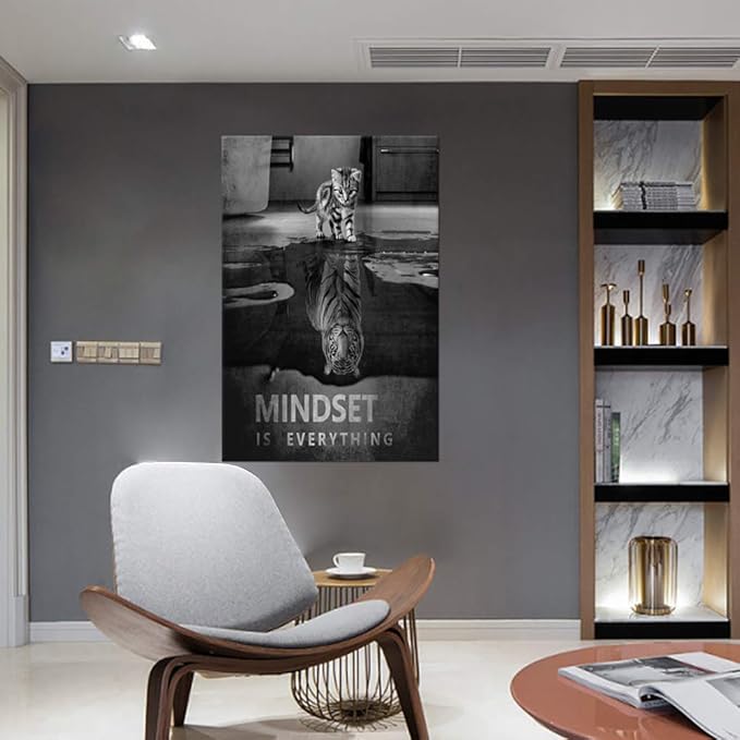 Motivational Canvas Wall Art Mindset is Everything Modern Inspirational Posters Positive Office Quotes for Home Decor Living Room, Framed 24''Wx36''H