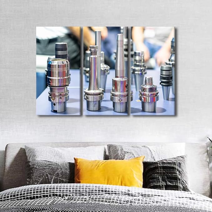 TUMOVO Tool Holder Device Art Prints Bathroom Decor 3 Piece Wall Art Machine Tool Wall Art Canvas Artwork Wall Decor Canvas Decorations for The Home Stretched And Framed Ready to Hang, 42x28 Inch
