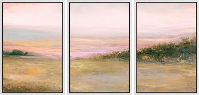 SIGNWIN Framed Canvas Print Wall Art Set Blush Sunset Over Meadow Illustrations Decorative Relax/Calm Zen for Living Room, Bedroom, Office - 24"x36"x3 WHITE