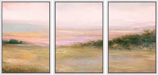 SIGNWIN Framed Canvas Print Wall Art Set Blush Sunset Over Meadow Illustrations Decorative Relax/Calm Zen for Living Room, Bedroom, Office - 24"x36"x3 WHITE
