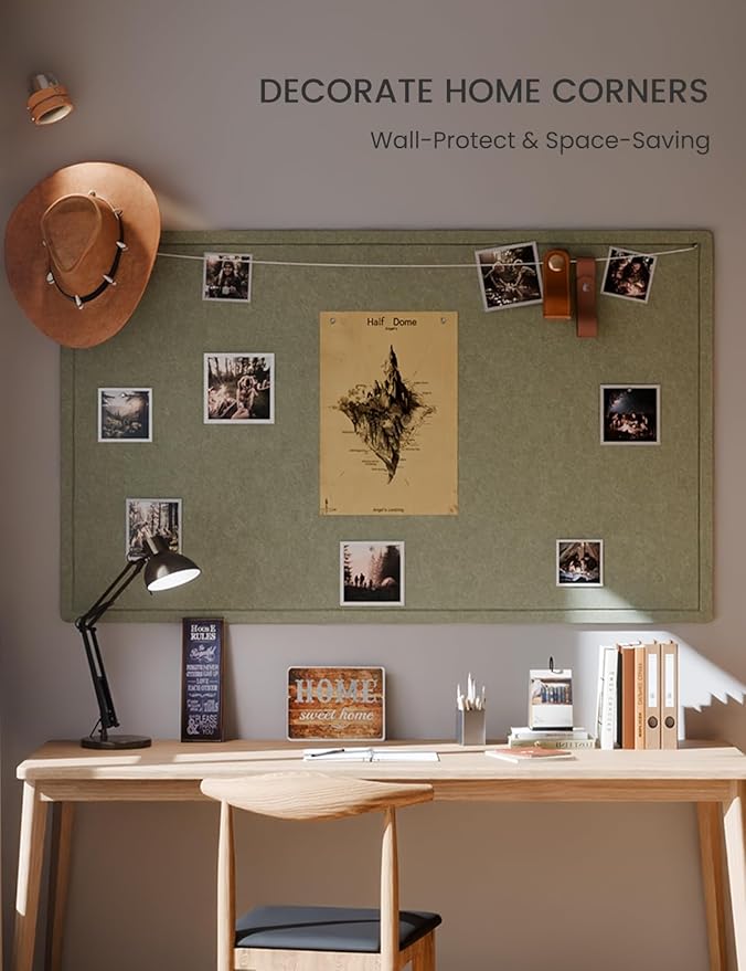 Fluxynara Large Bulletin Board, 59" x 35.4" Cork Board Alternative with 24 Safe Removable Adhesive Tabs, Foldable Felt Pin Board for Home Office, Classroom, Bedroom,Entryway for Walls— Sage