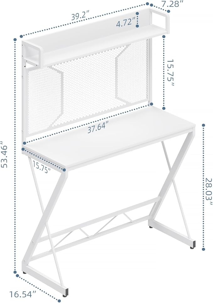 Elephance Small Gaming Desk with Pegboard, 39 Inch Computer Desk with Storage Shelves, Modern Office Desk for Study Work Home Office, Small Spaces, White