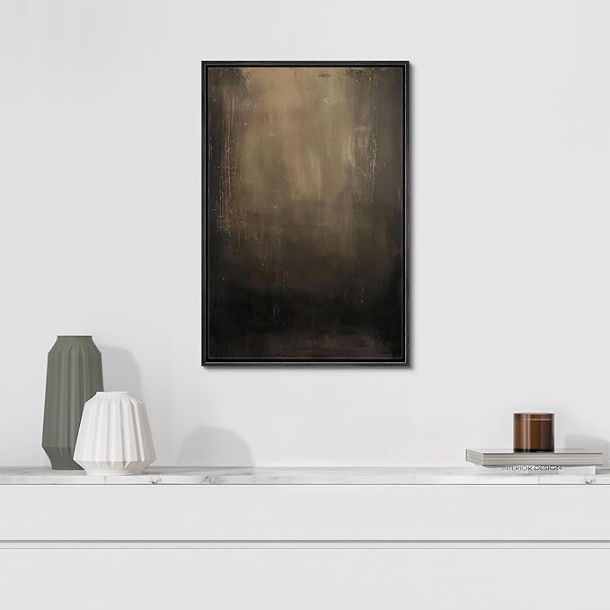 SIGNFORD Framed Canvas Print Wall Art Dark Abstract Moody Minimalist Illustrations Modern Art Decorative Bohemian Relax/Calm for Living Room, Bedroom, Office - 16"x24" Black