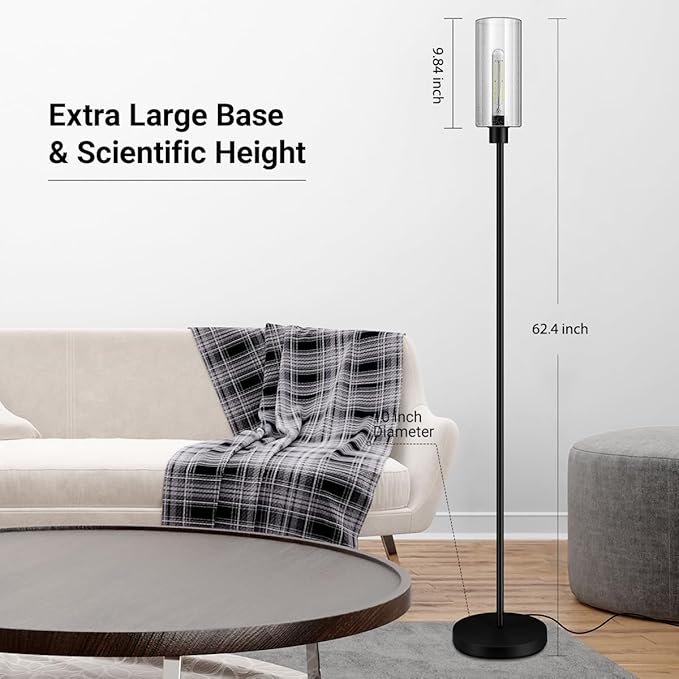 BoostArea Modern Standing Floor Lamp with Seeded Glass Shade, Simple Design, Tall, for Bedroom, Office, Kids Room, Reading
