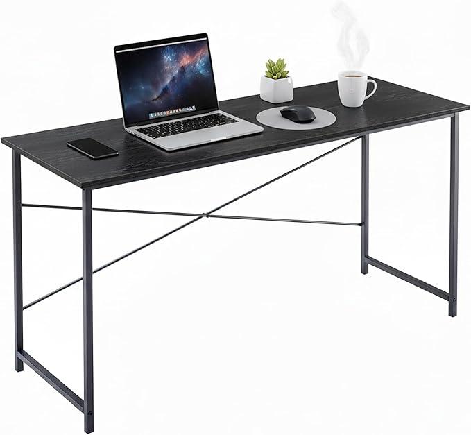 Computer Desk 55 Inch, Simple Home Office Desk Study Writing Table, Sturdy Metal Frame, Scratch-Resistant MDF Desktop for Bedroom Dorm Workspace, Black