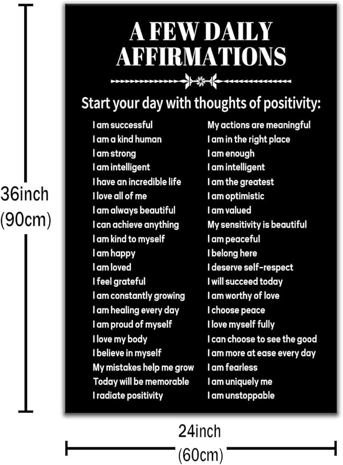 A Few Daily Affirmations Motivational Poster Wall Art Inspirational Quotes Printed on Canvas Modern Positive Picture Painting Wall Decor for Classroom Hallway School Ready to Hang [24''Wx36''H]
