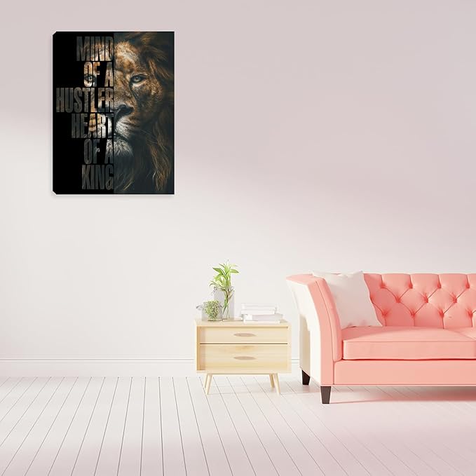 Inspirational Quote Canvas Wall Art Yellow Lion Painting Wall Art Motivational Positive Office Poster Wall Decor Artwork Prints Picture Framed Decorations for Home Living Room Bedroom 12"x16"