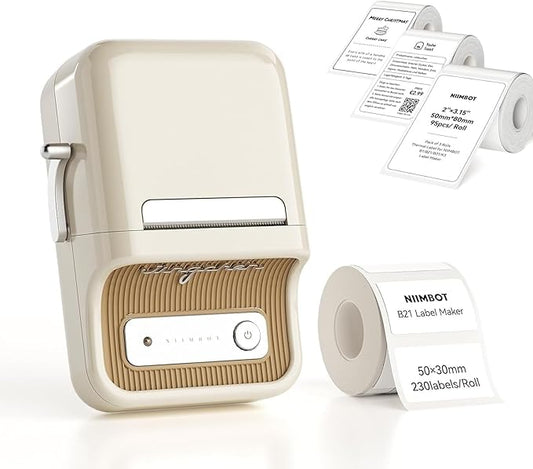 NIIMBOT B21 Label Maker, 2 Inch Portable Thermal Label Printer, Label Maker Machine with Tape, Compatible with Android, iOS & PC,Labeling for Home Storage Office and Small Business,Off-White