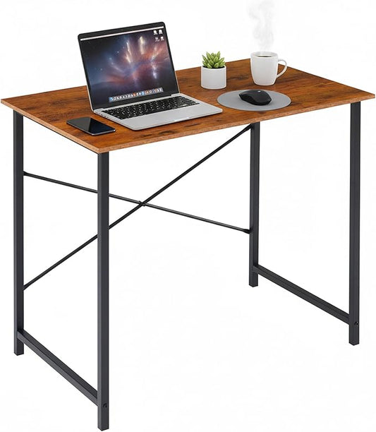 Computer Desk 32 Inch, Simple Home Office Desk Study Writing Table, Sturdy Metal Frame, Scratch-Resistant MDF Desktop for Bedroom Dorm Workspace Small Space, Brown