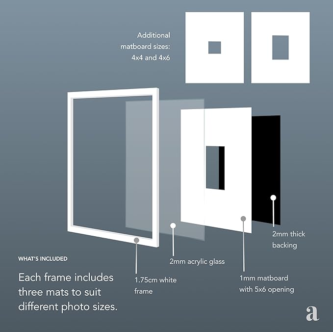 artisane home goods - Gallery Frame 1.0, Picture Frame, 16x20 White, Gallery Wall Frame Set, Large Picture Frame, Oversized Mat (4x4, 4x6, and 5x7)