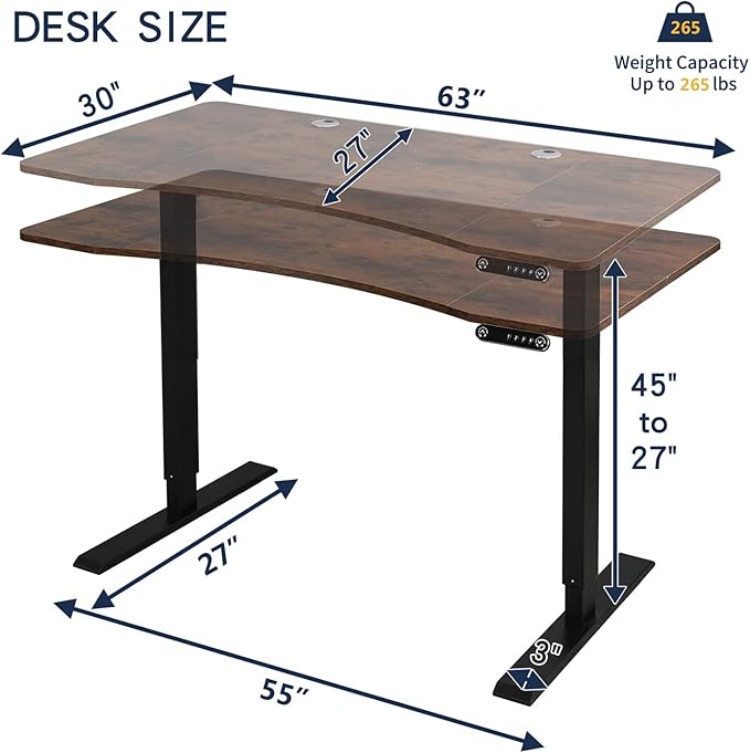 63 Inch Dual Motor Electric Standing Desk, Height Adjustable Sit Stand Desk with Memory Control and Spacious Desktop for Home Office