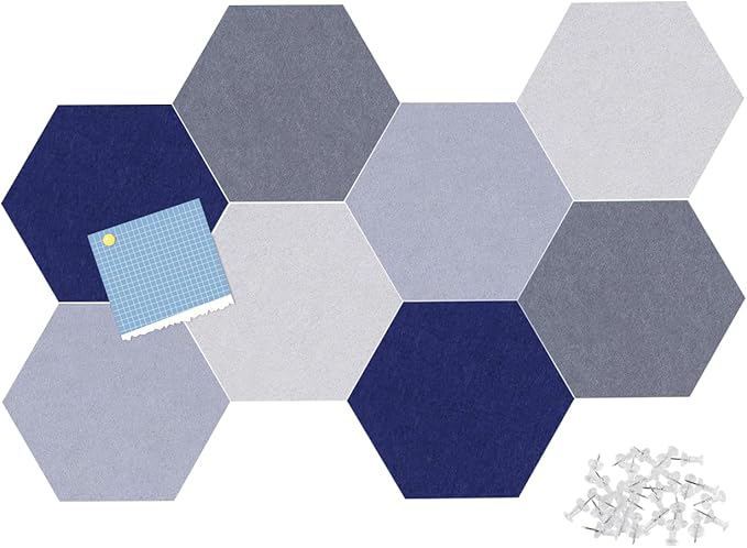 Felt Bulletin Board Tiles, 8 Pcs Hexagon Wall Tiles with Removable Adhesive, 7.9×6.9 Inch Cork Pin Board for Classroom, Home, Office (Set H, Middle)