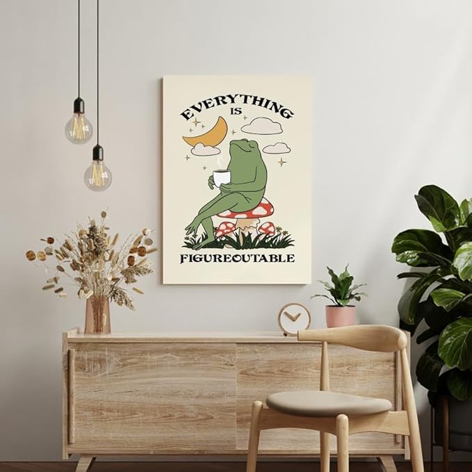 Balsuka Everything Is Figureoutable Motivational Wall Art Funny Frog Coffee Inspirational Poster Positive Quote Daily Reminder Canvas Print Affirmation Wall Decor for Home Office 16x24inch Unframed