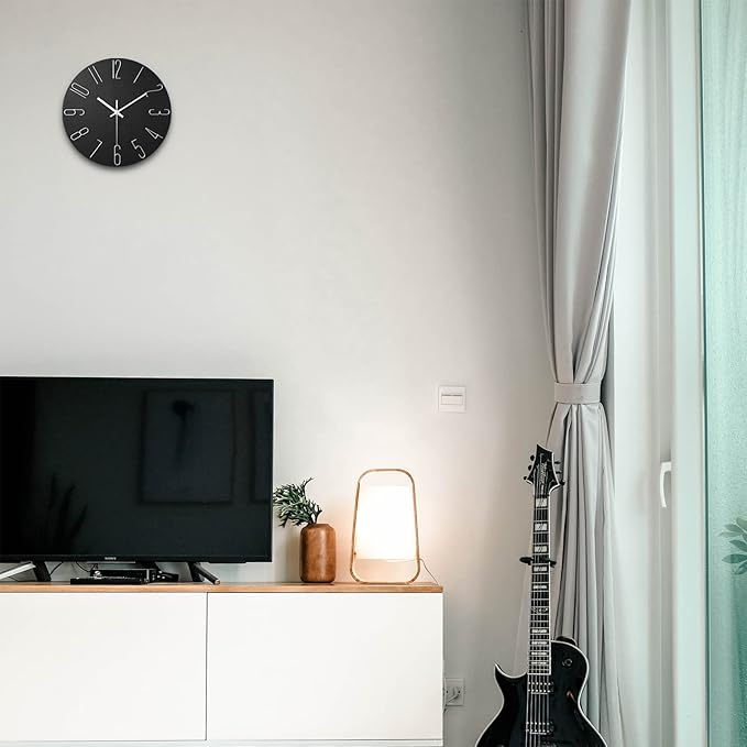 Wall Clock, Silent Clock, Wall Clocks Battery Operated， 12 inch Modern Wall Clock, Suitable for Offices, Living Rooms, Kitchens, Homes, Schools (Black)