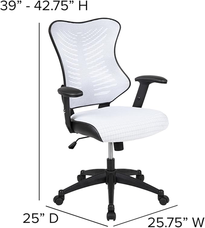 Flash Furniture Kale High Back Designer White Mesh Executive Swivel Ergonomic Office Chair with Adjustable Arms