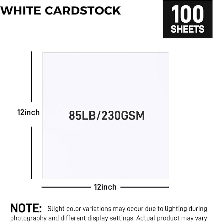 Koogel 100 Sheets White Cardstock, 12 x 12 Inch Craft Paper Construction Paper for Printer Card Making, Back to School Supplies, 230GSM