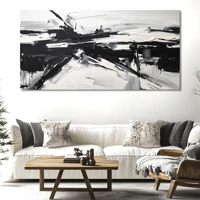 liysawg Wall Art Abstract Canvas Painting Black and White Modern Artwork for Living Room Bedroom Dining Room Home Office Decor 71"x36"
