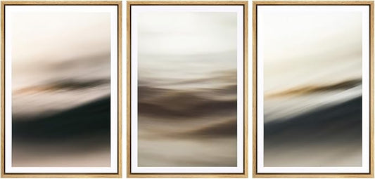 SIGNFORD Framed Wall Art Print Set Neutral Coastal Abstract Minimalist Ocean-Inspired Digital Art Modern Art Contemporary for Living Room, Bedroom, Office - 24"x36"x3 Natural