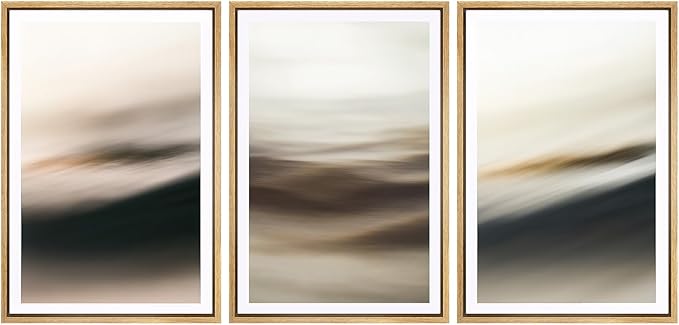 SIGNFORD Framed Wall Art Print Set Neutral Coastal Abstract Minimalist Ocean-Inspired Digital Art Modern Art Contemporary for Living Room, Bedroom, Office - 16"x24"x3 Natural