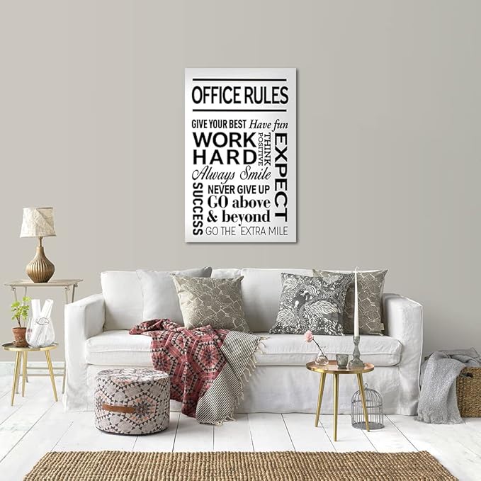 Black and White Inspirational Quote Office Rules Canvas Poster Motivational Print Paintings for Home Office Wall Art Decoration Wooden Framed Ready to Hang-28 x 44 inches