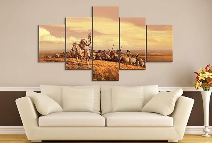 5 Pieces Native American Wall Art - Chiefs Indian Decor Posters for Bedroom (70''W x 40''H)