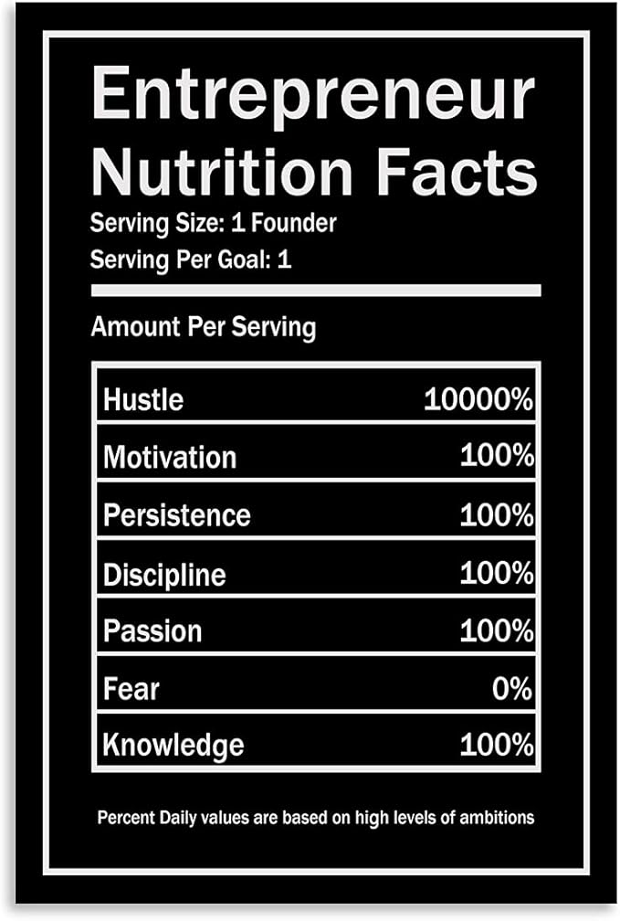 Modern Inspiring Entrepreneur Nutrition Facts Canvas Wall Art Inspirational Quotes Poster Office Home Decor Successful Spiritual Hustle Picture Printed Artwork Ready to Hang[24''W x 36''H]