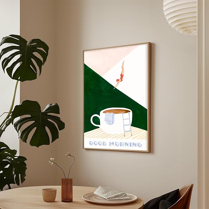 Kitchen Wall Art Bathroom Art Vintage Abstract Kitchen Poster Funny Breakfast Canvas Wall Art Good Morning Dive Drinks Theme Print Poster for Coffee Shop Home Bar Wall Decor 12x16 inch Unframed