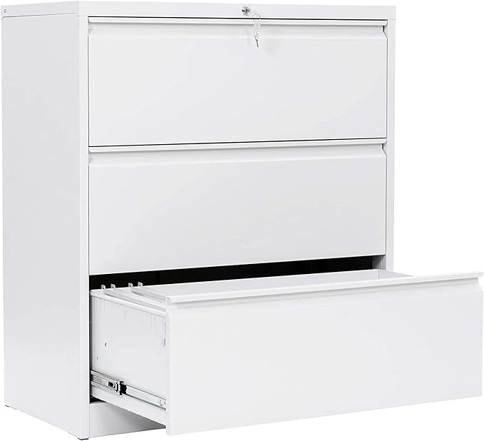 Storage Cabinet Lateral File Cabinet Metal Cabinet with Lock and Hanging Bars Storage Cabinet (White)