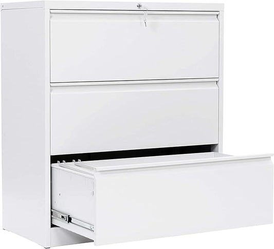 Storage Cabinet Lateral File Cabinet Metal Cabinet with Lock and Hanging Bars Storage Cabinet (White)