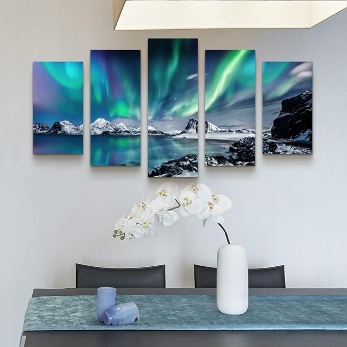 Large Canvas Wall Art Set - Blue Aurora Scenery Paintings for Living Room, Bedroom & Office - Modern Canvas Art Prints Ready to Hang - 5 Piece Set