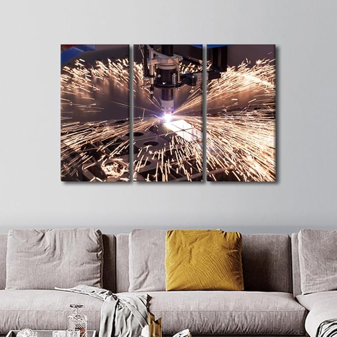 TUMOVO 3 Pieces Wall Art Industrial Machine Art Prints Canvas Artwork Wall Decor Canvas Painting Wall Art Machine Poster Factory Office Wall Decor Stretched and Framed Ready to Hang, 42x28 Inch