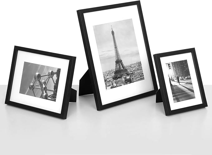 SONGMICS Picture Frames with 7 Mats, Set of 7 Collage Photo Frames, One 11x14, Two 8x10, Four 6x8 Frames, Hanging or Table Display, Glass, Black URPF37BK