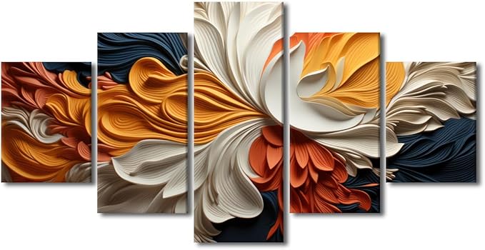 Canvas Wall Art Decor for Home Modern 5 Panel Abstract Canvas Wall Art Colored Strips of Paper Painting Artwork for Abstract Enthusiasts Living Room Decor Stretched and Framed Ready to Hang 60x32 in