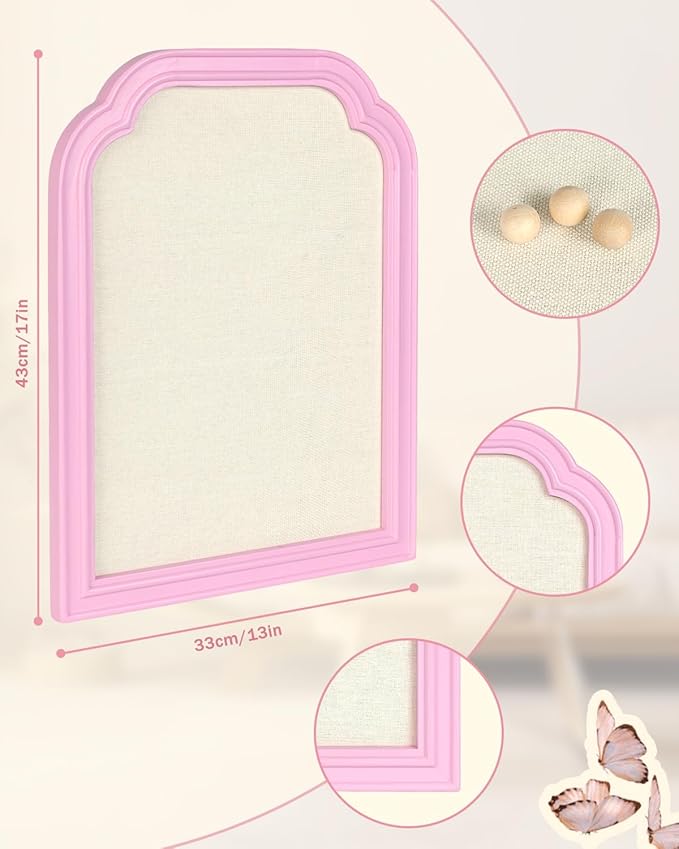 Bulletin Board with Linen, 13x17 inches Pin Board with Pink Frame, Decorative Hanging Bulletin Board Vision Board Message Board Colletion Board for Office School Home Decor