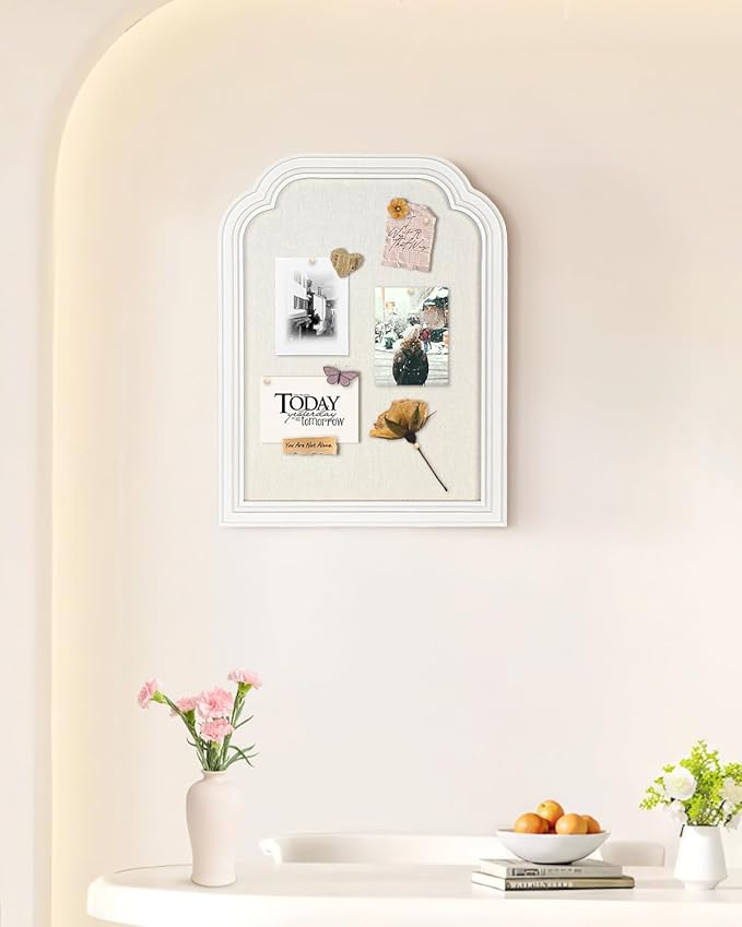 Bulletin Board with Linen, 13x17 inches Pin Board with White Frame, Decorative Hanging Bulletin Board Vision Board Message Board Colletion Board for Office School Home Decor